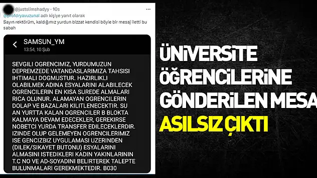 Samsun'da üniversite öğrencilerine gönderilen 'yurtları boşaltın' mesajı asılsız çıktı