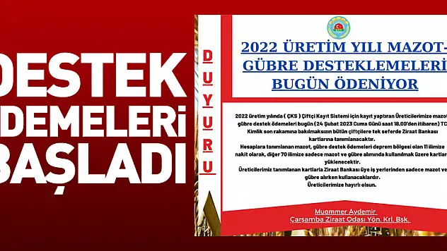 Destek Ödemeleri Başladı