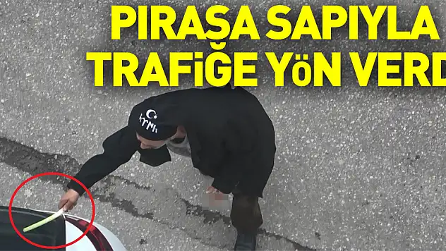 Alkollü vatandaş pırasa sapıyla trafiğe yön verdi