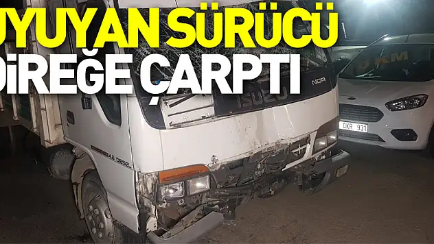 Uyuyan sürücü direğe çarptı