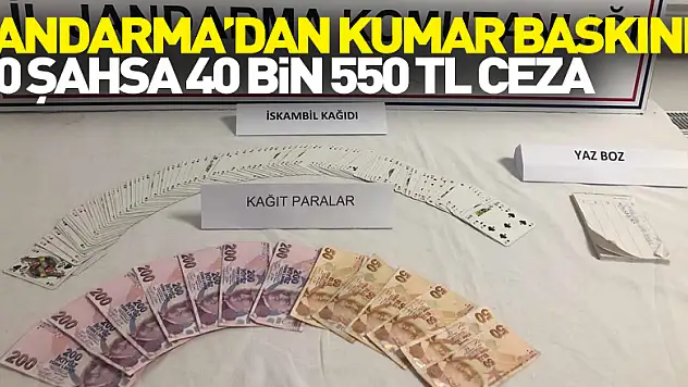 Jandarma'dan kumar baskını: 10 şahsa 40 bin 550 TL ceza