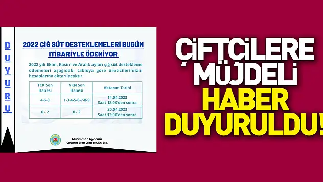 ÇİFTÇİLERE MÜJDELİ HABER DUYURULDU!