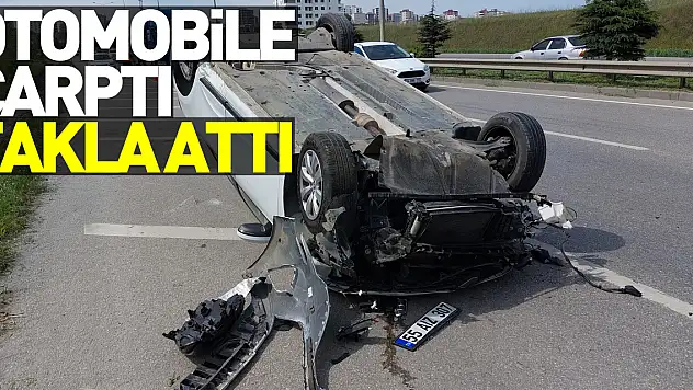 Samsun'da otomobile çarpan araç takla attı