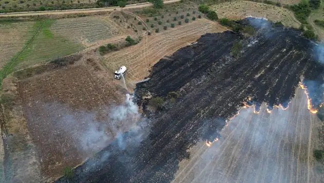 Anız yangını havadan görüntülendi