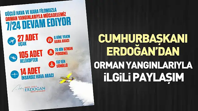 Cumhurbaşkanı Erdoğan'dan orman yangınlarıyla ilgili paylaşım