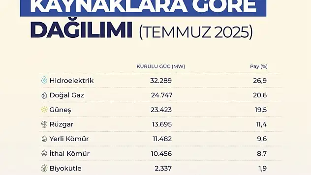 Elektrik kurulu gücü 120 bin megavatı aştı