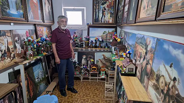 Emekli işçi 15 yıldır, atölye yaptığı kömürlükte resim yapıyor