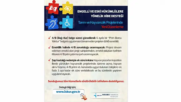 Engelli ve eski hükümlülere tarım ve hayvancılıkta hibe desteği