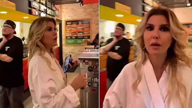 Gülben Ergen bornozuyla hamburgerciye gitti
