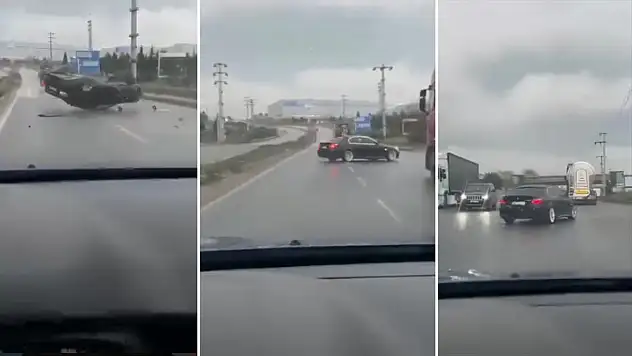 Kocaeli'de makas atan otomobil takla attı