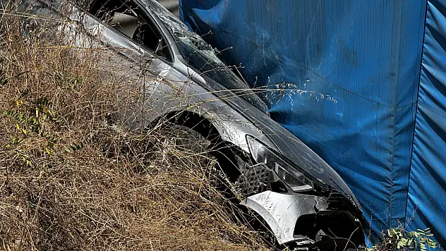 Kontrolden çıkan otomobil ağaçlık alana uçtu