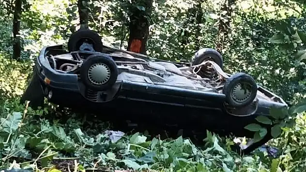 Otomobil ormanlık alana yuvarlandı