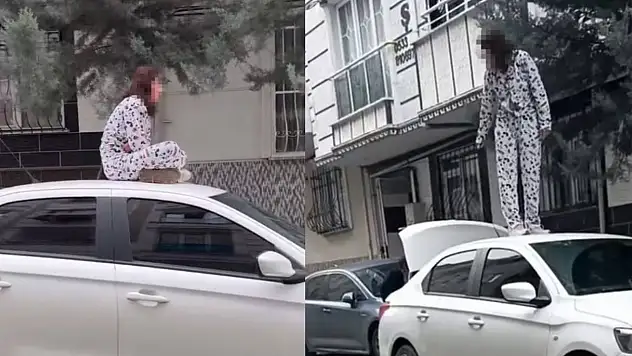 Otomobilin Üzerine Çıkıp Zıpladı