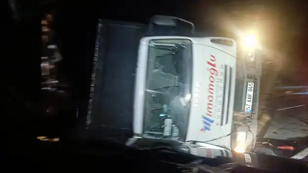 Sinop'ta rüzgarın etkisiyle devrilen tırın sürücüsü yaralandı