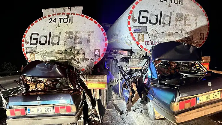 Tankere arkadan çarpan otomobil kağıt gibi ezildi: 3 ölü