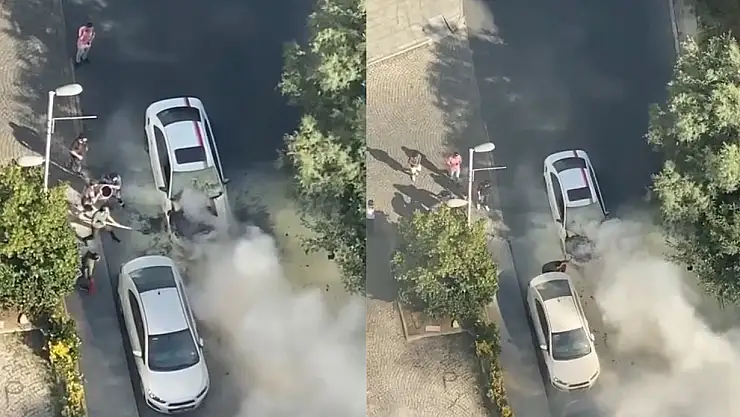 Seyir halindeki araç alev aldı, vatandaşlar müdahale etti