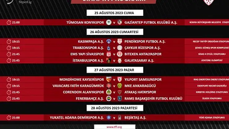 Trendyol Süper Lig'de 3. ve 4. hafta programları açıklandı