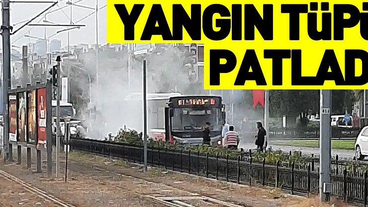 Samsun'da seyir halindeki otobüsün yangın tüpü patladı