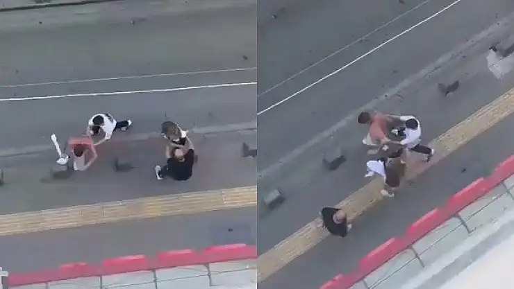 Pendik'te sokak ortasında anne oğul kavgası kamerada