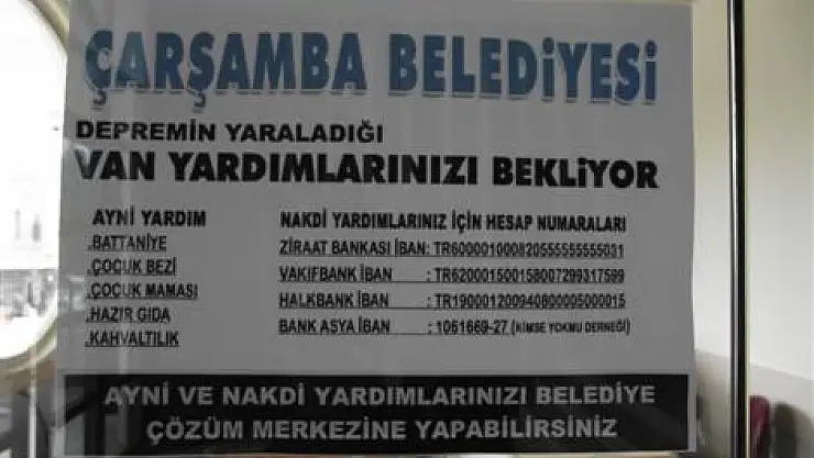 Çarşamba Belediye'sinden Van'a 'Yardım Kampanyası'