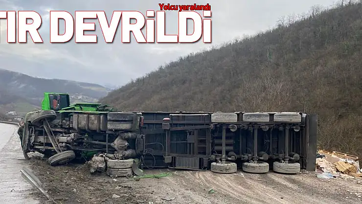 Tır devrildi yolcu yaralandı