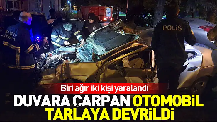 DUVARA ÇARPAN OTOMOBİL TARLAYA DEVRİLDİ