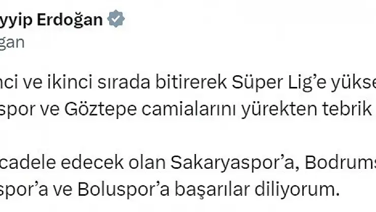 Erdoğan'dan Tebrik Mesajı