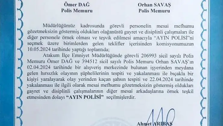 Samsun'da Ayın Polisleri Seçildi