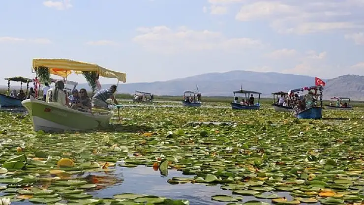 Nilüferlerle kaplı Işıklı Gölü ziyaretçilerini ağırlıyor