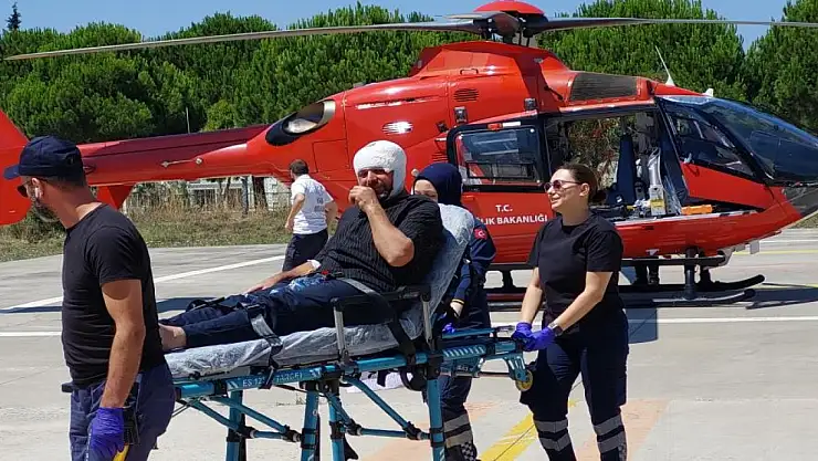 Kafasına harç makinesinin demiri çarptı