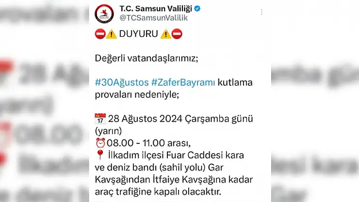 Samsun'da bazı yollar trafiğe kapalı olacak