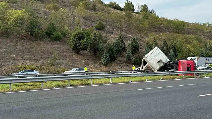Kolonya yüklü tır devrildi