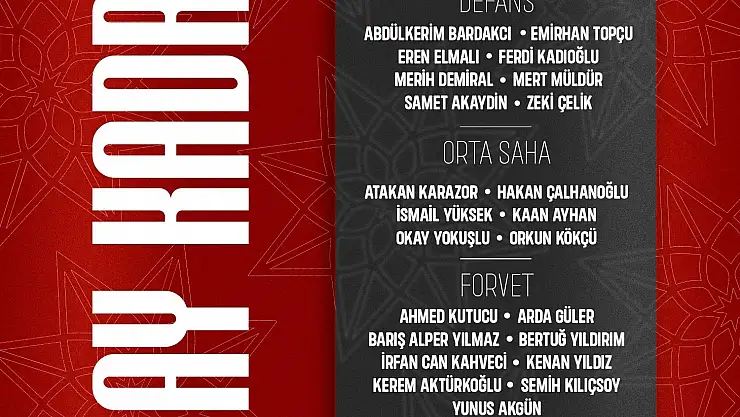 Aday kadrosu açıklandı