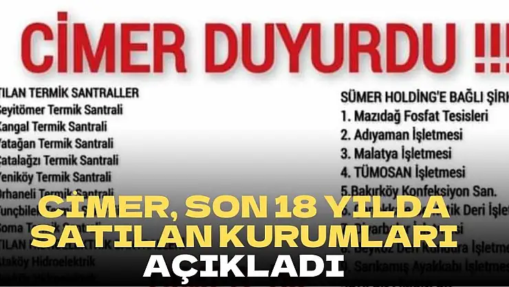 CİMER, Son 18 Yılda Satılan Kurumları Açıkladı