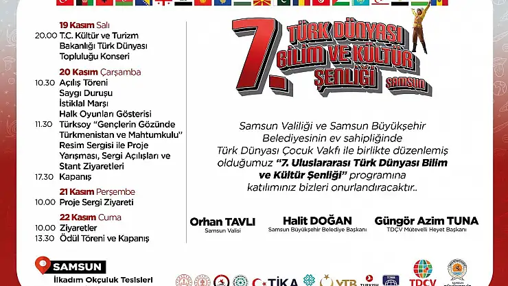 Samsun'da '7. Uluslararası Türk Dünyası Bilim ve Kültür Şenliği' düzenlenecek