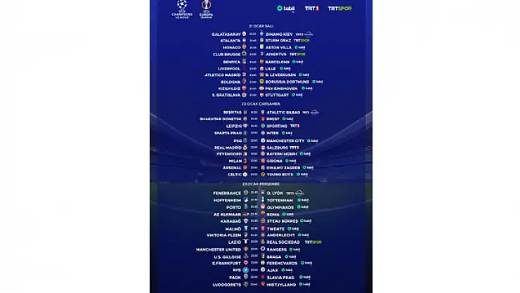 TRT'de 34 UEFA maçı canlı yayınlanacak