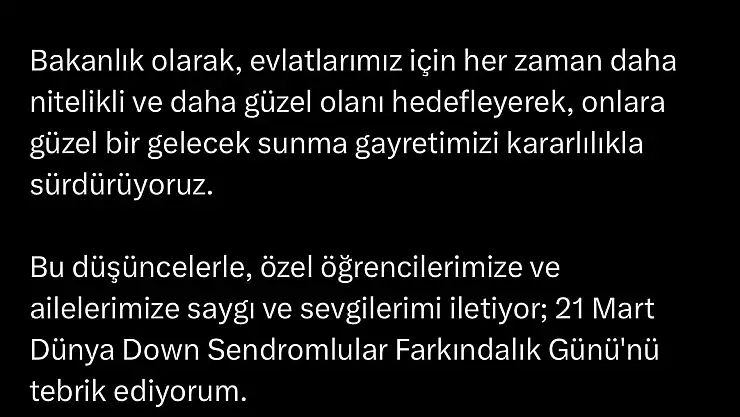 Bakan Tekin'den tebrik paylaşımı