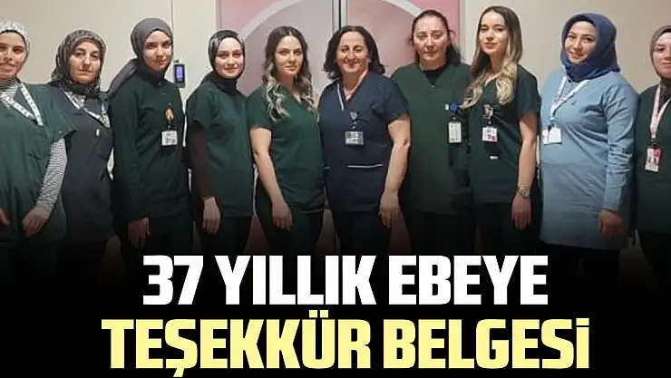 37 yıllık ebeye teşekkür belgesi