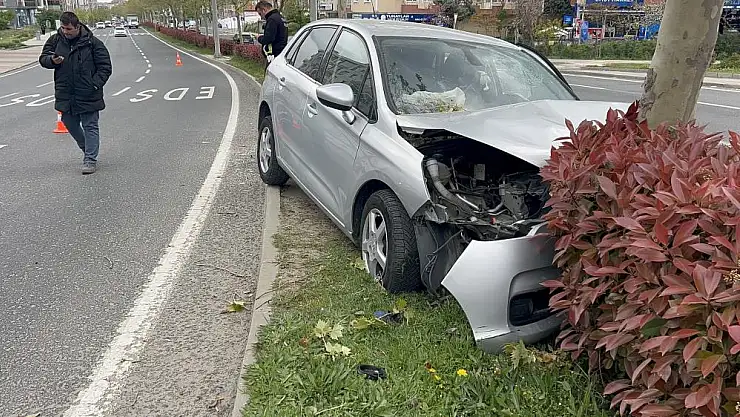 Refüje çıkan otomobil ağaca çarptı: 3 yaralı