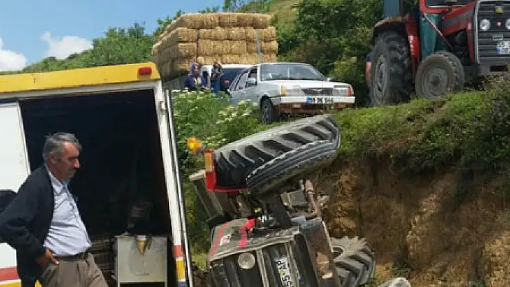 Traktör Şarampole Yuvarlandı: 3 Yaralı