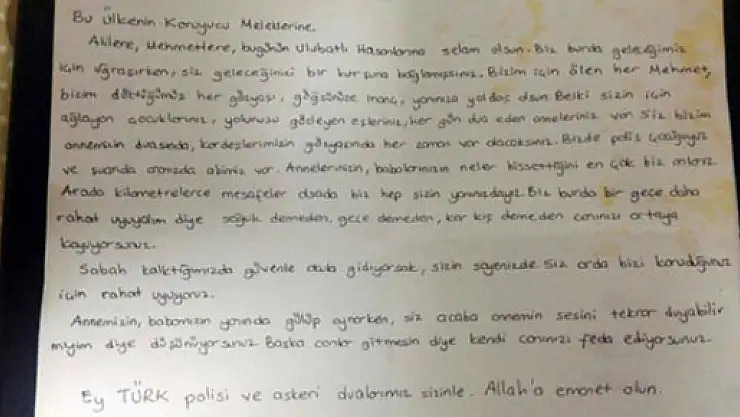 Hazal ve İrem'den operasyondaki polislere mektup