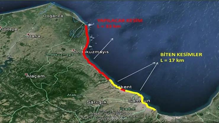 Samsun'da 50 kilometrelik sahil düzenlemesinin 17 km'si tamam 