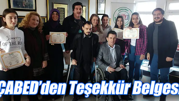 ÇABED'den Teşekkür Belgesi