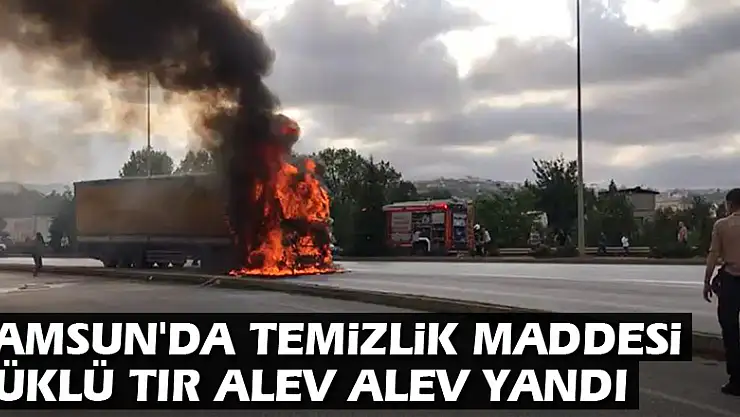 Samsun'da temizlik maddesi yüklü tır alev alev yandı