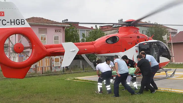 Yaralanan motosiklet sürücüsü için helikopter havalandı 