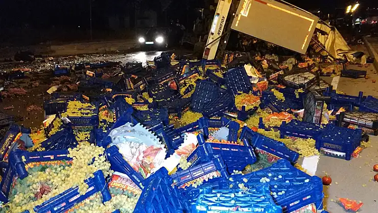 Samsun'da üzüm yüklü tır yola devrildi: 1 yaralı