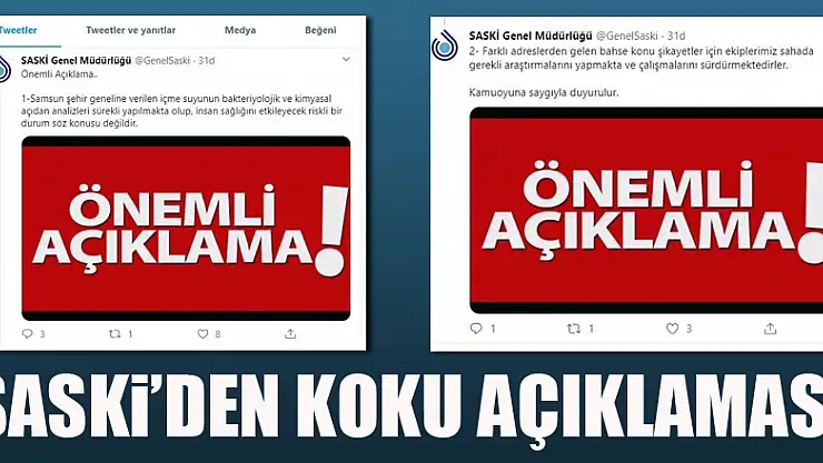 SASKİ'den koku açıklaması