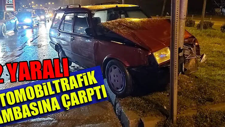 Otomobil trafik lambasına çarptı: 2 yaralı
