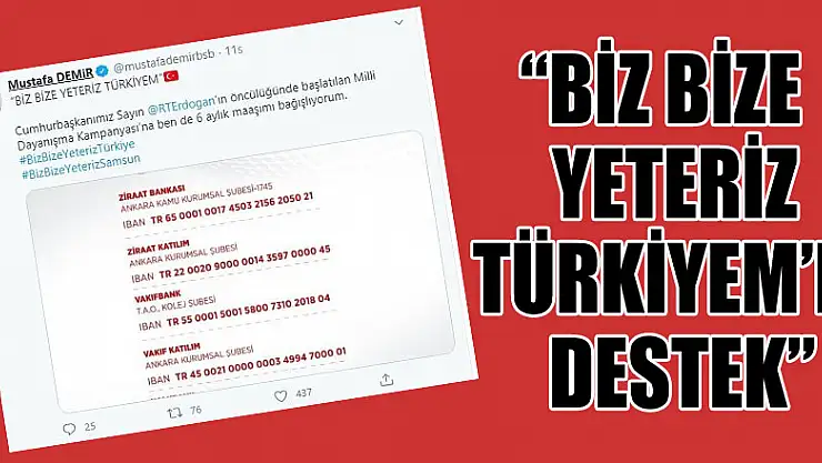 Samsun'dan 'Biz Bize Yeteriz Türkiyem'e destek