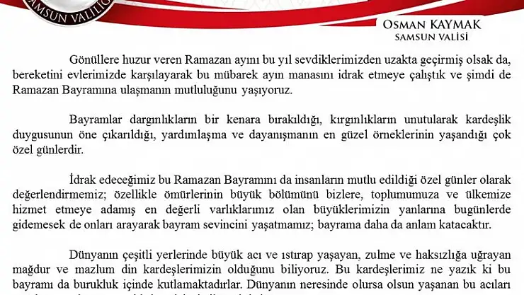 Samsun protokolü vatandaşın bayramını kutladı 